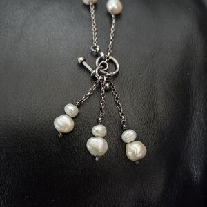 Genuine Pearl And Sterling Silver Drop Necklace